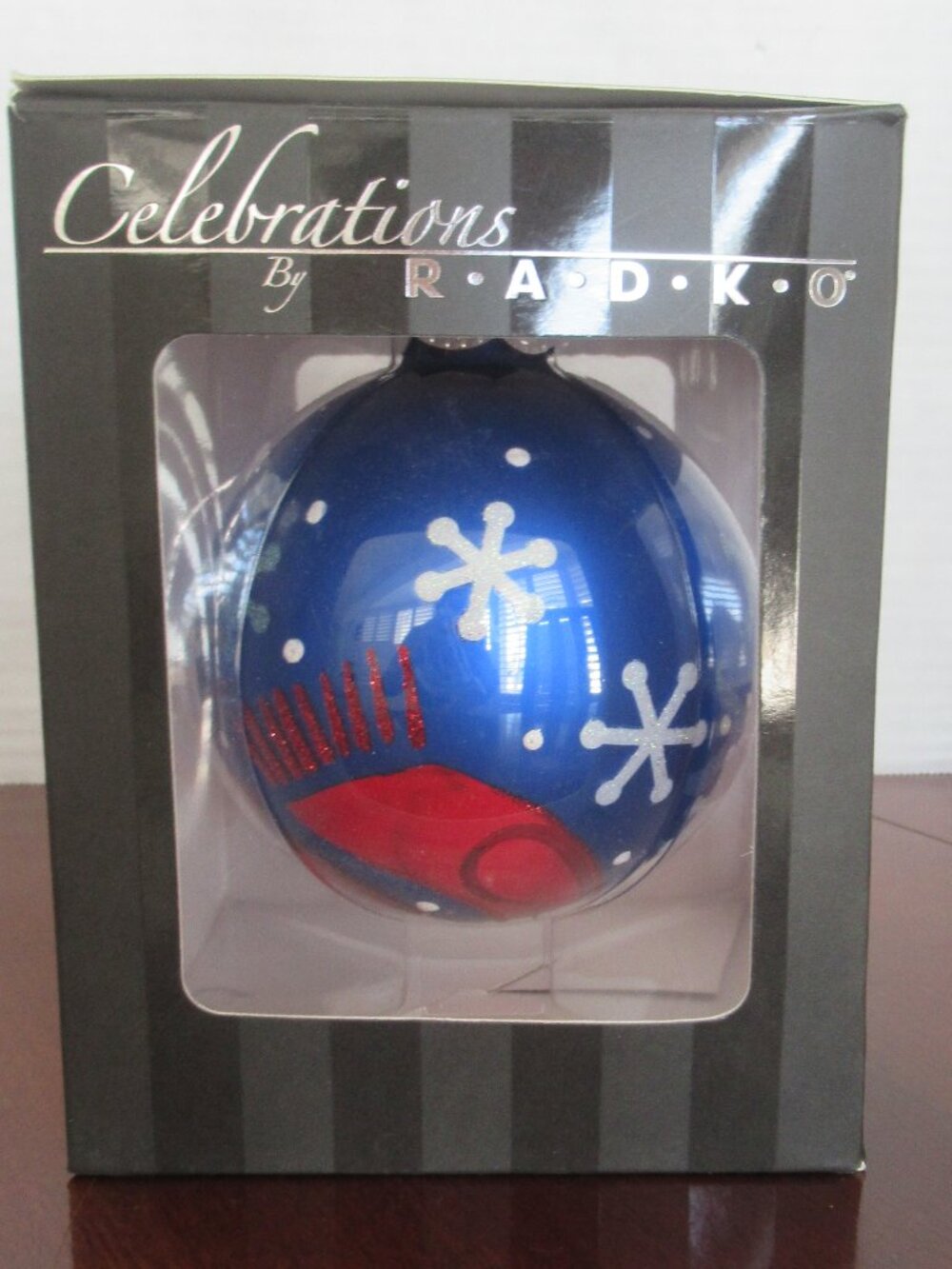 New Radko A Festive Hand Painted Snowman Ball Large Ornament w/box